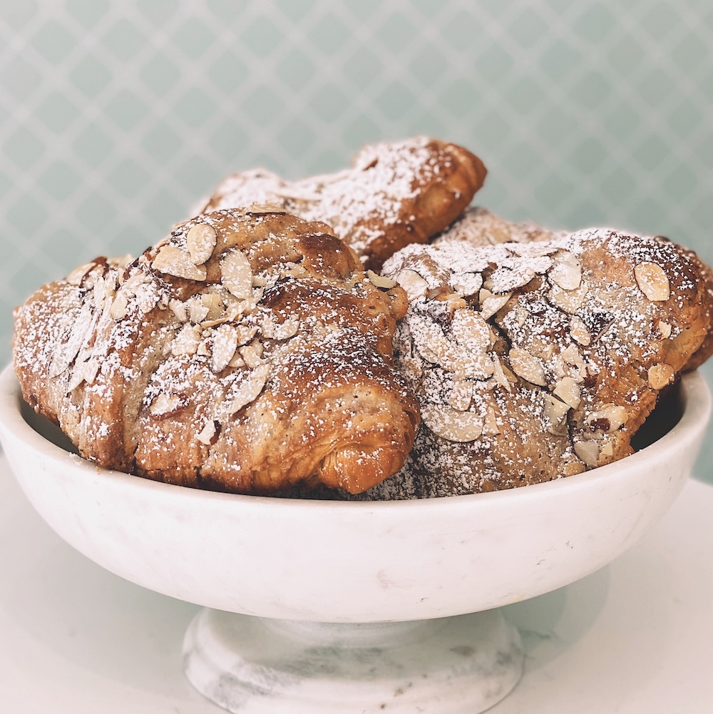 A bowl of almond Croussaints from Sacramento area bakery Estelle