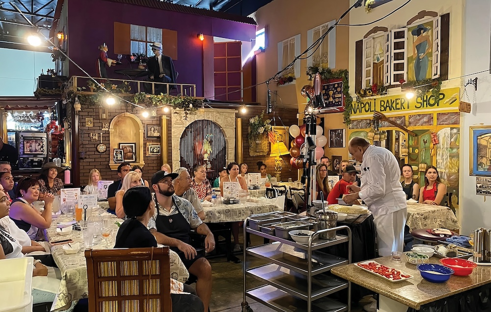 A class at Napoli Culinary Academy, watching a cooking demo